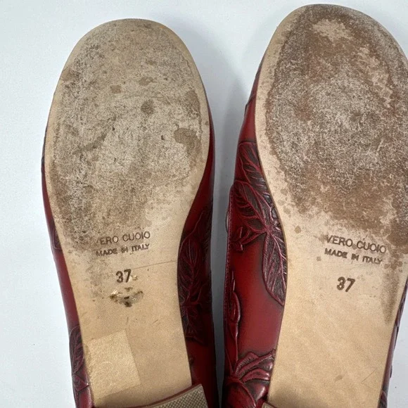 Cuoieria Fiorentina Women's Loafers Shoes US 6.5/ EU 37 Red Leather Floral Italy - Picture 6 of 7